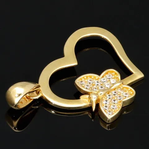 Funkelnder Anhänger - Herz mit Schmetterling aus 585er 14K Gold (Gelbgold) mit Zirkonia besetzt