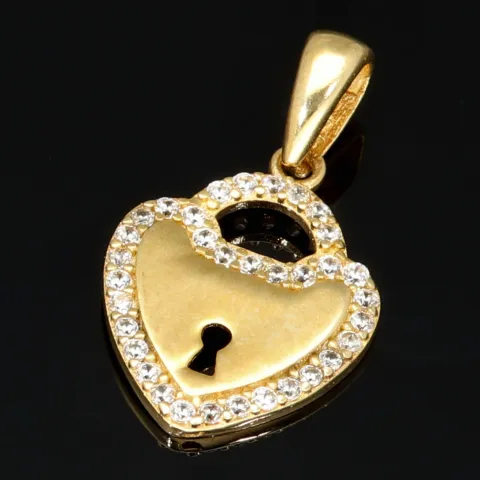 Gold-Anhänger in Herzdesign mit kleinem Schlüsselloch aus 14K / 585 Gold mit leuchtenden Zirkoniasteinen