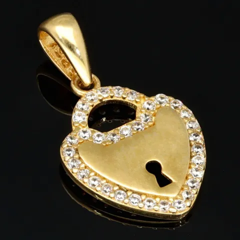 Gold-Anhänger in Herzdesign mit kleinem Schlüsselloch aus 14K / 585 Gold mit leuchtenden Zirkoniasteinen