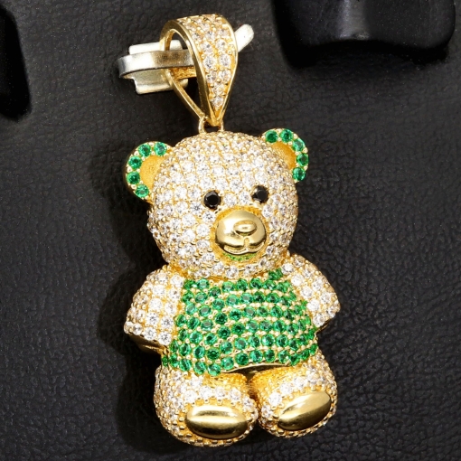 Teddy-Bär-Anhänger aus edlem 585 14K Gold mit leuchtenden Zirkoniasteinen