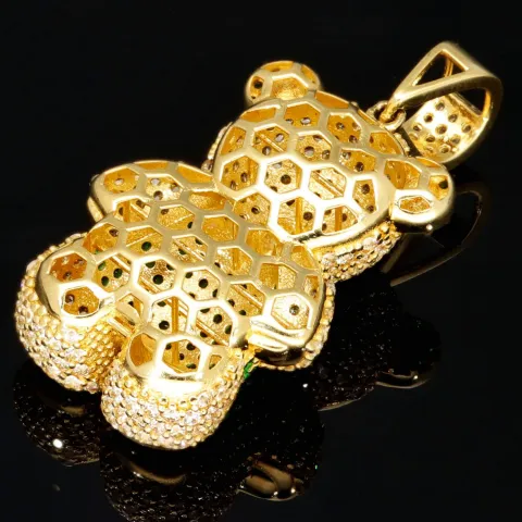 Teddy-Bär-Anhänger aus edlem 585 14K Gold mit leuchtenden Zirkoniasteinen