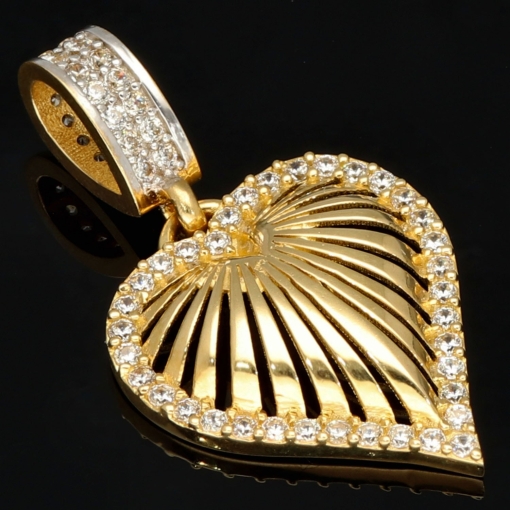 Hochwertig gearbeiteter Herz-Anhänger in stilvollem Design aus Bicolor 14K / 585 Gold  (Gelbgold und Weißgold) mit funkelnden Zirkoniasteinen