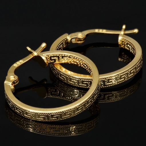 Exquisite Creolen / Ohrringe in edlem Greco-Design aus funkelndem 585 / 14K Gold