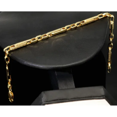 Hochwertig gearbeitetes Armband aus hochglanzpoliertem 14K / 585 Gold in stilvollem Greco-Dekor, ca. 22cm, 4mm