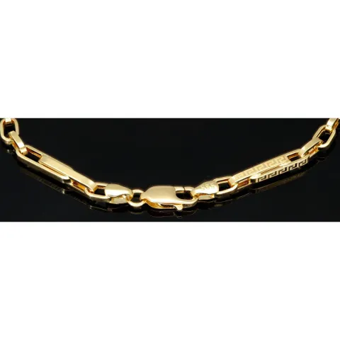 Hochwertig gearbeitetes Armband aus hochglanzpoliertem 14K / 585 Gold in stilvollem Greco-Dekor, ca. 22cm, 4mm