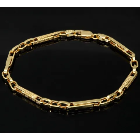 Hochwertig gearbeitetes Armband aus hochglanzpoliertem 14K / 585 Gold in stilvollem Greco-Dekor, ca. 22cm, 4mm