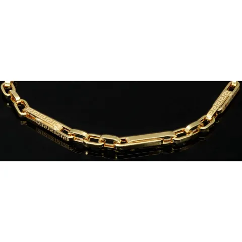 Hochwertig gearbeitetes Armband aus hochglanzpoliertem 14K / 585 Gold in stilvollem Greco-Dekor, ca. 22cm, 4mm