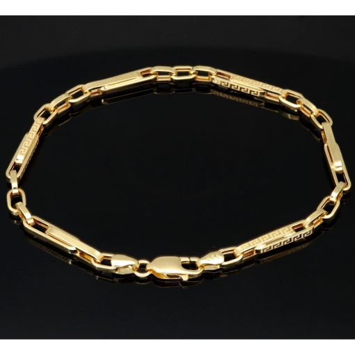 Edles Ankerarmband / Goldarmband aus funkelndem 14K / 585 Gold, hochglanzpoliert, in stilvollem Greco-Design, ca. 21cm, 4mm