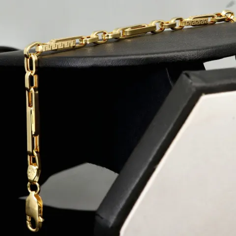 Exquisites Ankerarmband / Goldarmband aus hochwertigem, polierten 14K / 585 Gold, in Greco-Design, ca. 20cm, 4mm