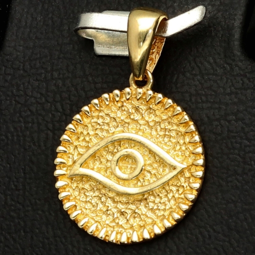Funkelnder Anhänger mit Augen-Motiv - Evil Eye - Schutzauge aus hochwertigem Gold (14K 585 Gelbgold)