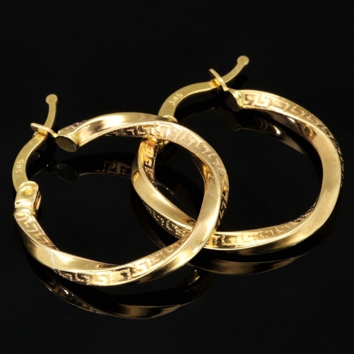 Funkelnde Twist - Creolen mit zeitlosen Greco - Design aus 585er (14K) Gelbgold