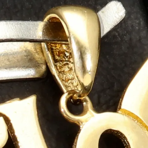 Stilvoller Anhänger mit kreativem "Love" Schriftzug aus edlem 14K 585 Gold (Gelbgold) mit Zirkoniabesatz
