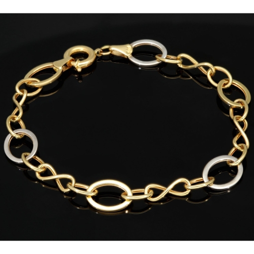Glänzendes Bicolor-Ankerarmband aus 14K (585) Gold – Kombination aus Gelb- und Weißgold mit hochwertig gearbeiteten Infinity-Elementen (ca. 21cm)