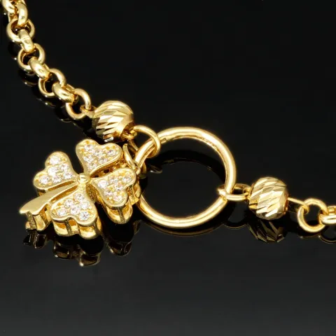 Funkelndes Ankerarmband aus hochwertigem 585 14K Gold (Gelbgold) mit fein gearbeitetem Kleeblatt-Charm mit Zirkoniabesatz - ca. 18,5-19,5 cm verstellbar, ca. 3mm