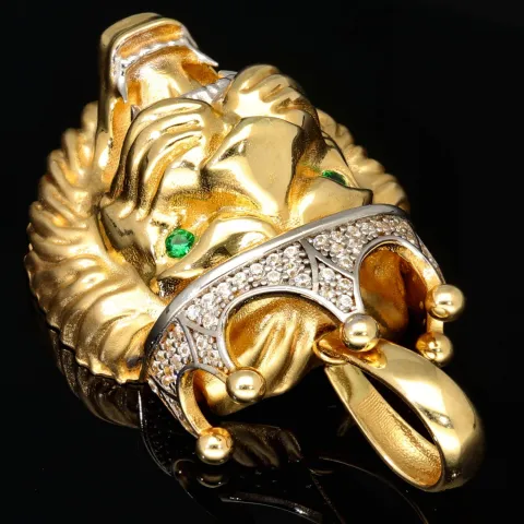 Exklusiver Löwenkopf-Anhänger aus hochwertigem Bicolor 14k 585 Gold (Gelbgold und Weißgold) mit funkelnden Zirkoniasteinen besetzt – (ca. 10,6 g)