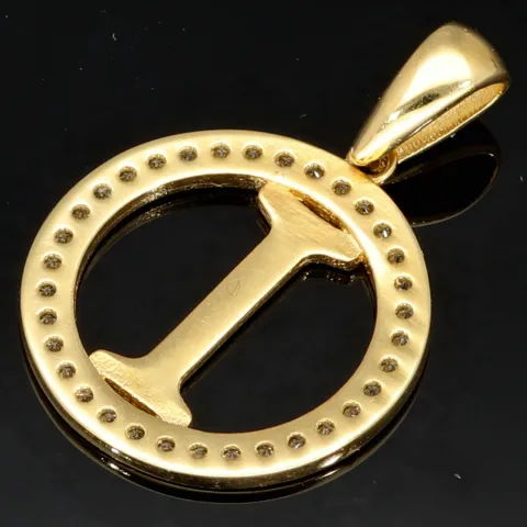 Exquisiter Anhänger aus 14K 585 Gold - Buchstabe "I" mit strahlenden Zirkonia besetzt