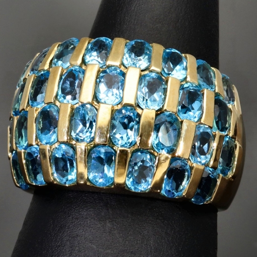 Nobler Statement-Blautopas-Ring für Damen mit vielen leuchtend, türkis-blauen Topas besetzt aus Gold (585 14K Gelbgold) in RG ca. 57 / 58