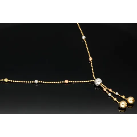 Exklusive Lariat-Kugelkette / Y-Goldkette bestückt mit mehreren Goldkügelchen aus Tricolor 14K 585 Gold (Gelbgold, Weißgold und Roségold) für Damen in ca 45 cm Länge