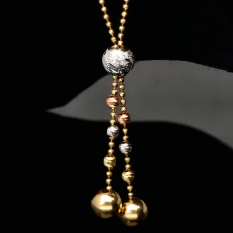 Exklusive Lariat-Kugelkette / Y-Goldkette bestückt mit mehreren Goldkügelchen aus Tricolor 14K 585 Gold (Gelbgold, Weißgold und Roségold) für Damen in ca 45 cm Länge