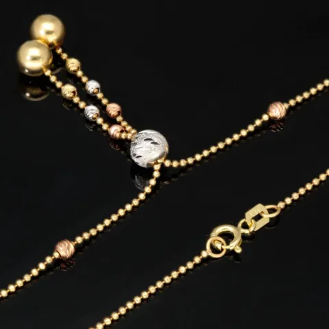 Exklusive Lariat-Kugelkette / Y-Goldkette bestückt mit mehreren Goldkügelchen aus Tricolor 14K 585 Gold (Gelbgold, Weißgold und Roségold) für Damen in ca 45 cm Länge