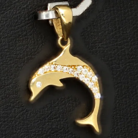 Glänzender Delfin - Anhänger mit Zirkoniabesatz aus hochwertigem Gold 585 / 14 Karat Gelbgold