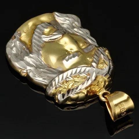 Fein gearbeiteter Jesus Anhänger aus exquisitem 14K 585 Bicolor Gold (Gelbgold und Weißgold)