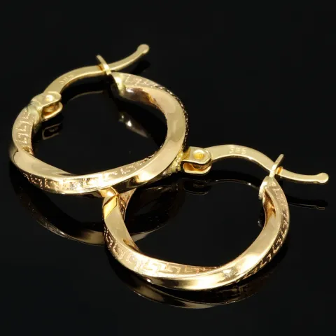Glänzende Twist - Creolen in stilvollem Greco - Design aus hochwertigem Gold (585 / 14K Gelbgold)
