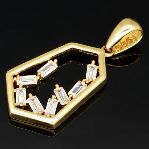 Zeitloser Gold-Anhänger in modernem, geometrischen Design in 14K 585 Gold (Gelbgold), edel verziert mit strahlend, weißen Zirkonia