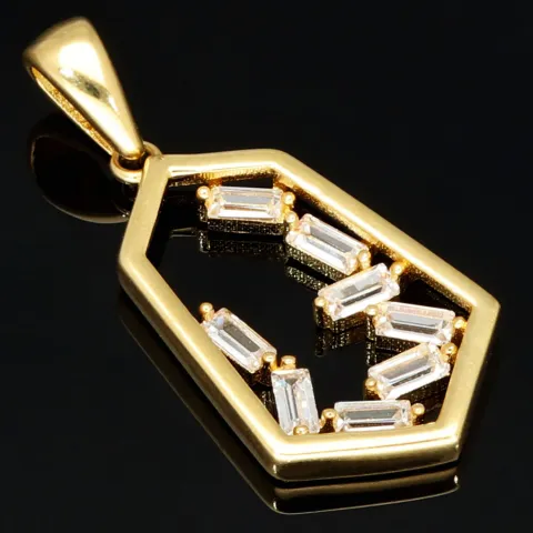 Zeitloser Gold-Anhänger in modernem, geometrischen Design in 14K 585 Gold (Gelbgold), edel verziert mit strahlend, weißen Zirkonia