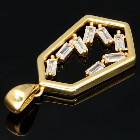 Zeitloser Gold-Anhänger in modernem, geometrischen Design in 14K 585 Gold (Gelbgold), edel verziert mit strahlend, weißen Zirkonia
