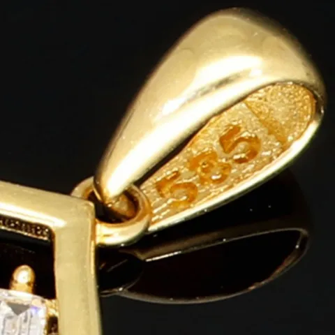 Zeitloser Gold-Anhänger in modernem, geometrischen Design in 14K 585 Gold (Gelbgold), edel verziert mit strahlend, weißen Zirkonia