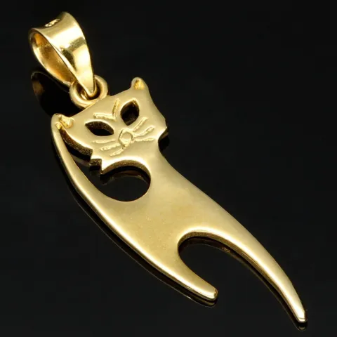 Stilvoller Katzen-Anhänger in modernem Design aus edlem 585er 14K Gelbgold