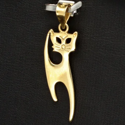 Stilvoller Katzen-Anhänger in modernem Design aus edlem 585er 14K Gelbgold