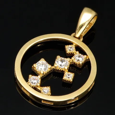 Edler Goldanhänger in modernem, abstrakten Design aus 14K 585 Gold (Gelbgold), besetzt mit edlen leuchtend, weißen Zirkonia