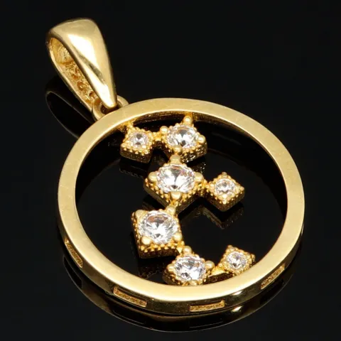 Edler Goldanhänger in modernem, abstrakten Design aus 14K 585 Gold (Gelbgold), besetzt mit edlen leuchtend, weißen Zirkonia