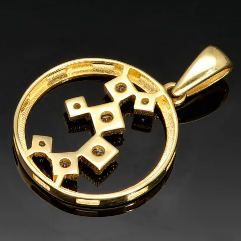 Edler Goldanhänger in modernem, abstrakten Design aus 14K 585 Gold (Gelbgold), besetzt mit edlen leuchtend, weißen Zirkonia