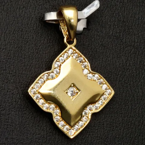 Fein verzierter Gold-Anhänger aus 14 585er Karat Gelbgold mit Zirkonia und glänzender Oberfläche