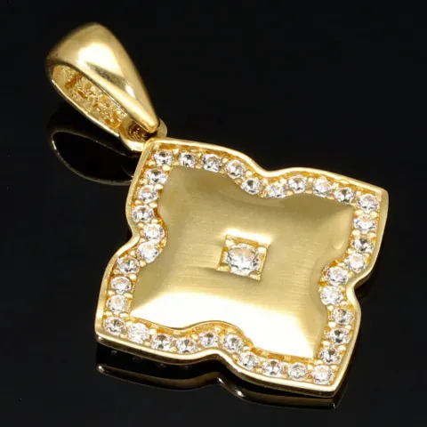 Fein verzierter Gold-Anhänger aus 14 585er Karat Gelbgold mit Zirkonia und glänzender Oberfläche