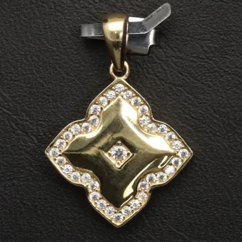 Fein verzierter Gold-Anhänger aus 14 585er Karat Gelbgold mit Zirkonia und glänzender Oberfläche
