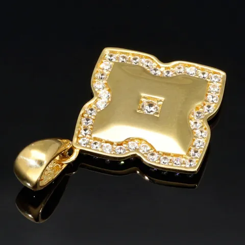 Fein verzierter Gold-Anhänger aus 14 585er Karat Gelbgold mit Zirkonia und glänzender Oberfläche