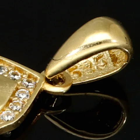 Fein verzierter Gold-Anhänger aus 14 585er Karat Gelbgold mit Zirkonia und glänzender Oberfläche