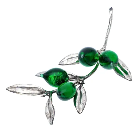 einzigartiger, dekorativer Olivenzweig aus 925er Sterling-Silber und Oliven aus Murano-Glas