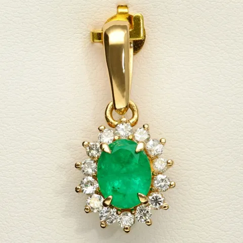 Kostbarer Smaragd-Anhänger in 18K 750 Gold bestückt mit einem edlen, kolumbianischen Smaragd (ca. 1,31 ct.) und 14 Diamanten (gesamt ca. 0,42 ct.)