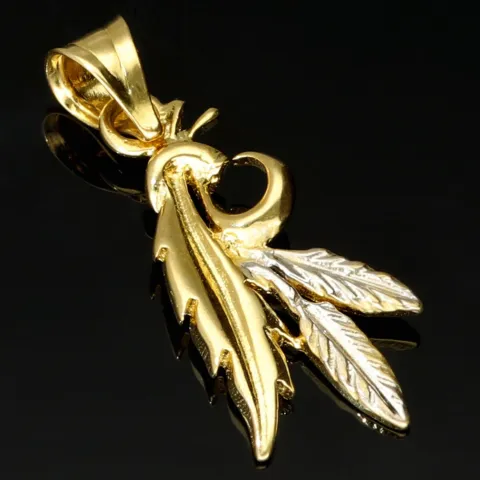 Exklusiver Anhänger mit filigranem Blattmotiv aus hochwertigem 585 / 14 Bicolor Karat Gold