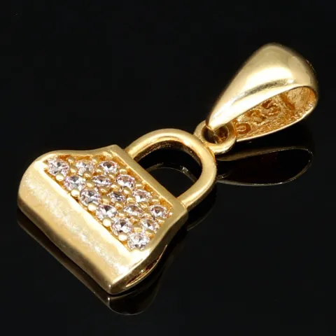 Iced Out Anhänger aus 14K 585 Gold - Designer- Handtasche aus edlem, glänzenden Gelbgold mit vielen funkelnden Zirkonia besetzt