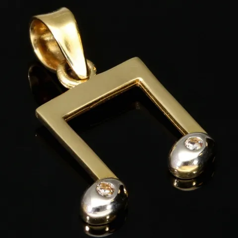 Exquisiter Anhänger mit dem Motiv einer Note / Musiknote aus 14K 585 Bicolor Gold (Gelbgold und Weißgold), edel verziert mit funkelnden Zirkonia