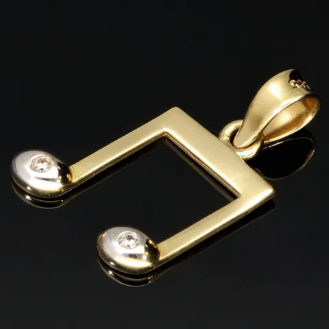 Exquisiter Anhänger mit dem Motiv einer Note / Musiknote aus 14K 585 Bicolor Gold (Gelbgold und Weißgold), edel verziert mit funkelnden Zirkonia