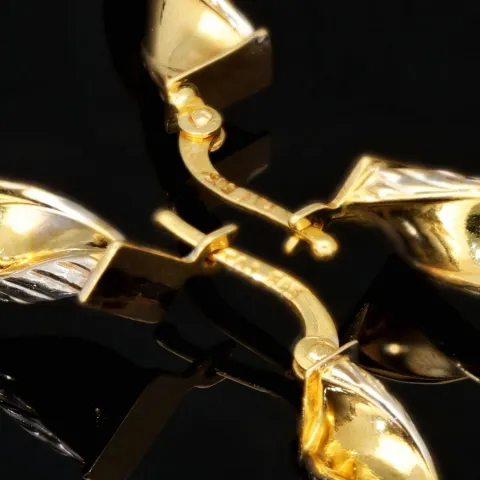 XL Bicolor Gold-Creolen aus exquisitem 14K 585 Gelbgold und Weißgold, glänzend poliert und teils dekorativ gemustert