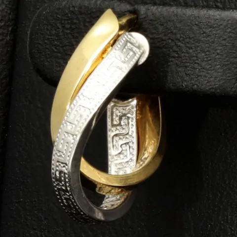 Stilvoll geschwungene Doppel-Creolen aus hochwertigem Bicolor 585 / 14K Gold (Gelbgold und Weißgold) mit feinem Greco-Design