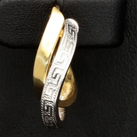 Stilvoll geschwungene Doppel-Creolen aus hochwertigem Bicolor 585 / 14K Gold (Gelbgold und Weißgold) mit feinem Greco-Design